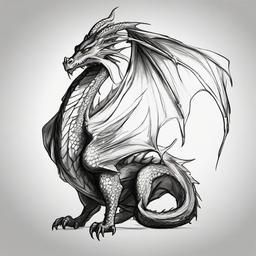 sketch of a dragon  minimal rough sketch scribbles,doodles,black and white