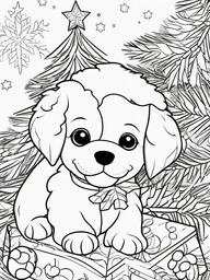 Puppy and Christmas Tree Coloring Pages - Holiday Fun with a Puppy  minimal black outline printable sheet, coloring page