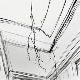 drawing of a vine hanging from the ceiling  minimal rough sketch scribbles,doodles,black and white