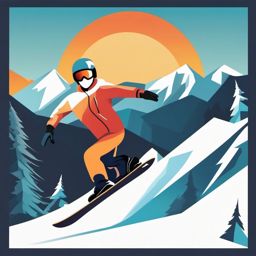 Snowboard Clipart - A snowboarder carving turns on the mountain.  transport, color vector clipart, minimal style