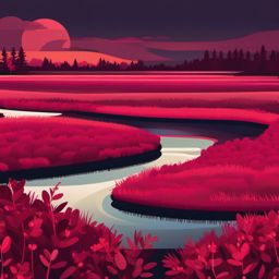 Cranberry Bog Scene Clipart - A scenic cranberry bog landscape.  color vector clipart, minimal style