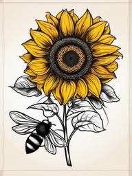 sunflower with bee tattoo  vector tattoo design