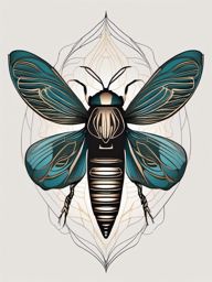 Abstract cicada silhouette design: Whimsical lines capturing the insect's unique charm.  simple color tattoo style