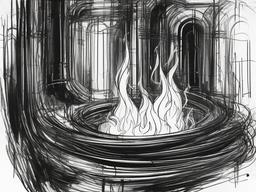 drawing of flames in a furnace  minimal rough sketch scribbles,doodles,black and white