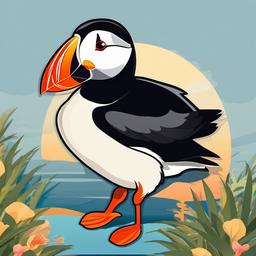 Puffin cartoon - colorful-beaked seabird  cartoon sticker style