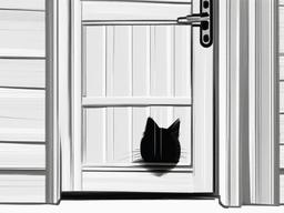 drawing of a cat peeking out from behind a door  minimal rough sketch scribbles,doodles,black and white