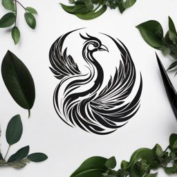 Macaw tattoo rising in a continuous cycle of regeneration, reminiscent of a swan.  color tattoo style, minimalist design, white background