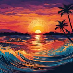 Sunset Background - Serene Sunset Over Caribbean Sea  intricate patterns, splash art, wallpaper art