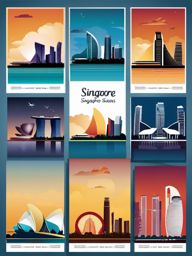 Singapore clipart - Marina Bay Sands and Singapore skyline,  color clipart, vector art