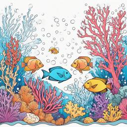 Underwater scene with colorful coral and fish  simple coloring pages