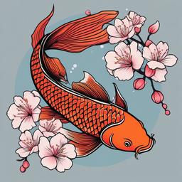 koi fish with cherry blossoms tattoo  simple vector color tattoo