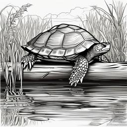 Turtle clipart - turtle crossing a log in a pond  