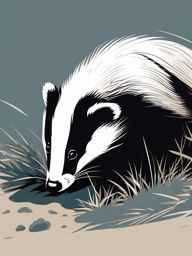 European Badger Clip Art - European badger digging its burrow,  color vector clipart, minimal style