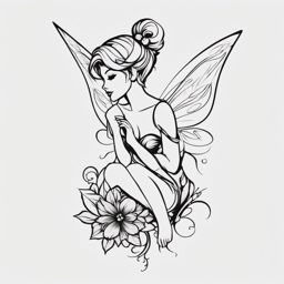 cute tinkerbell tattoos  simple color tattoo style,white background