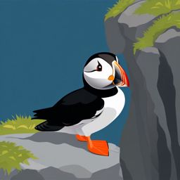 Cute Puffin on a Rocky Cliff  clipart, simple