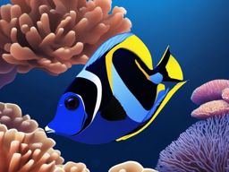 Blue Tang Clipart - Blue Tang fish gliding through the coral reef , minimal, 2d