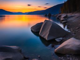 lake baikal, russia - capture the tranquility of lake baikal, the world's deepest freshwater lake, with its shores bathed in moonlight. 