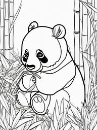 Panda Coloring Pages - Bamboo Munching Black and White Bear  black outline printable coloring page