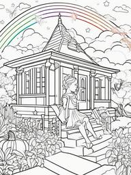 Rainbow Coloring Page - Rainbow with a magical fairy tale theme.  easy,simple,minimal,coloring pages,black and white outline