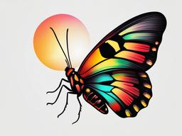 Madagascan Sunset Moth Tattoo - Showcase the vibrant and iridescent beauty of the Madagascan Sunset Moth in a visually stunning tattoo.  simple vector color tattoo, minimal, white background