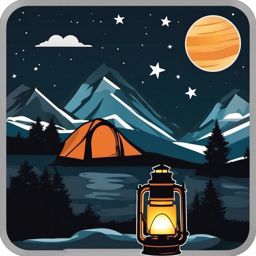 Camping Lantern Sticker - Nighttime camping, ,vector color sticker art,minimal