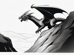 drawing of a dragon perched on a cliff  minimal rough sketch scribbles,doodles,black and white