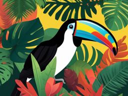 Toucan Clipart - Toucan sitting in a tropical rainforest canopy , minimal, 2d