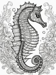 Seahorse Coloring Page - Tiny Ocean Rider  black outline printable coloring page