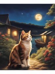 tashirojima - imagine a whimsical night on tashirojima, also known as cat heaven island, where feral cats roam freely and charm visitors under the starry sky. 