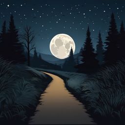 Moonlit path sticker- Nighttime walk, , sticker vector art, minimalist design