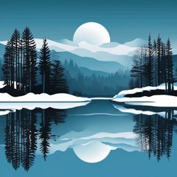 Winter Reflections clipart - Reflective water in a wintry scene, ,vector color clipart,minimal