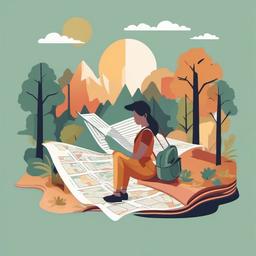 Reading clipart - person reading a map while traveling  color,minimalist,vector clipart