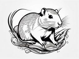 Gerbil Tattoo - Energetic gerbil burrowing through bedding  few color tattoo design, simple line art, design clean white background