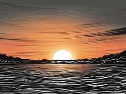 drawing of a sunset over the ocean  minimal rough sketch scribbles,doodles,black and white