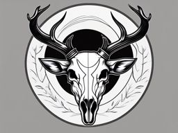 Clean design: deer skull with subtle crescent moon, simple elegance.  black and white tattoo style