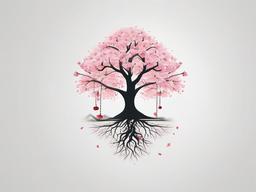 Cherry Blossom Family Tree Tattoo - Tattoo featuring a family tree with cherry blossoms.  simple color tattoo,white background,minimal