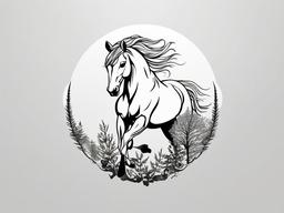 Earth Horse Tattoo - Infuse your ink with nature-inspired elements with an earth horse tattoo, symbolizing the connection between horses and the grounding forces of the earth.  simple tattoo,minimalist,white background