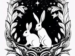 Rabbit gazing at the stars tattoo. Celestial bunny dreams.  minimalist black white tattoo style