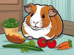 Guinea Pig Cartoon - Cartoon of guinea pig munching veggies  