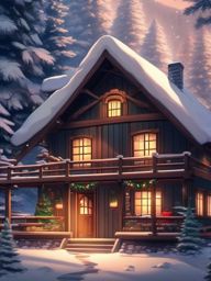 Cozy Cabin Retreat in an Anime Winter Wonderland Christmas Anime Wallpaper intricate details, patterns, wallpaper photo