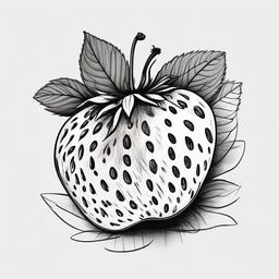 drawing of a strawberry with a flower  minimal rough sketch scribbles,doodles,black and white