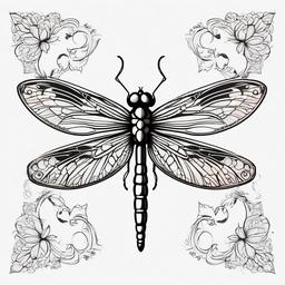 Dragonfly Tattoo Drawing - Tattoo design presented in a drawing or sketch style.  simple color tattoo,minimalist,white background