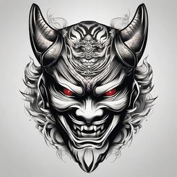 Samurai Hannya Mask Tattoo - Blends the Hannya mask with samurai motifs, creating a powerful and symbolic tattoo design.  simple color tattoo,white background,minimal