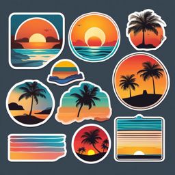 Sunset on the beach sticker- Tropical and serene, , sticker vector art, minimalist design