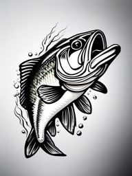 Largemouth Bass Tattoo,a bold and captivating tattoo of the largemouth bass, emblem of the excitement of sport fishing. , tattoo design, white clean background