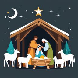 Christmas manger scene clipart, A traditional nativity scene with a rustic charm.  simple, 2d flat