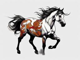 chinese fire horse tattoo  simple color tattoo,white background