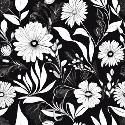 Black White Clipart Flowers,Designing a classic black and white flower arrangement  simple, 2d flat