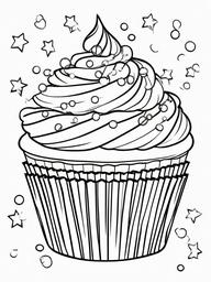 Cupcake Coloring Pages - Cupcake with sprinkles and confetti  simple coloring pages