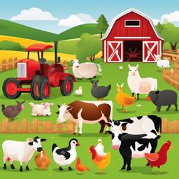 Farm Scene with Animals clipart - Scenic farm with various animals, ,vector color clipart,minimal